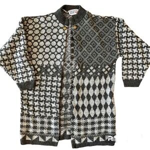 Vintage Fair Isle Sweater Nordic Style Size M Knit Cardigan USA Cottagecore Gray